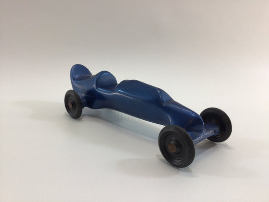 Early Pinewood Derby Race Car Blue No 2 Boattail Era Style Vintage Handcrafted Wooden Toy