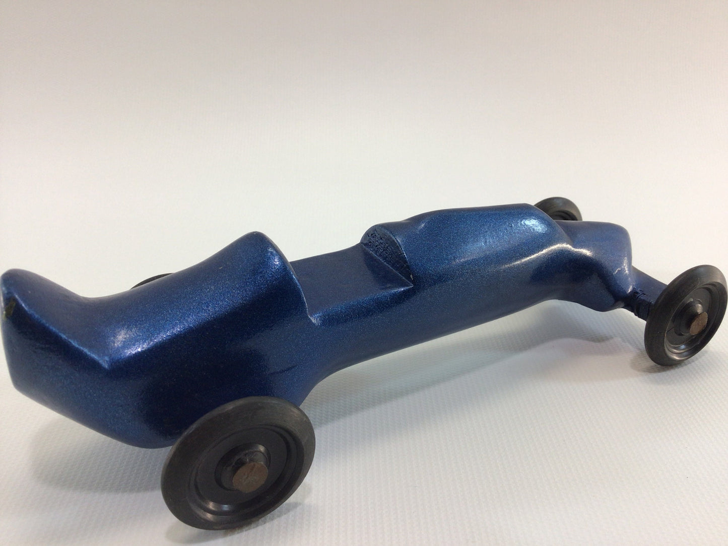 Early Pinewood Derby Race Car Blue No 2 Boattail Era Style Vintage Handcrafted Wooden Toy