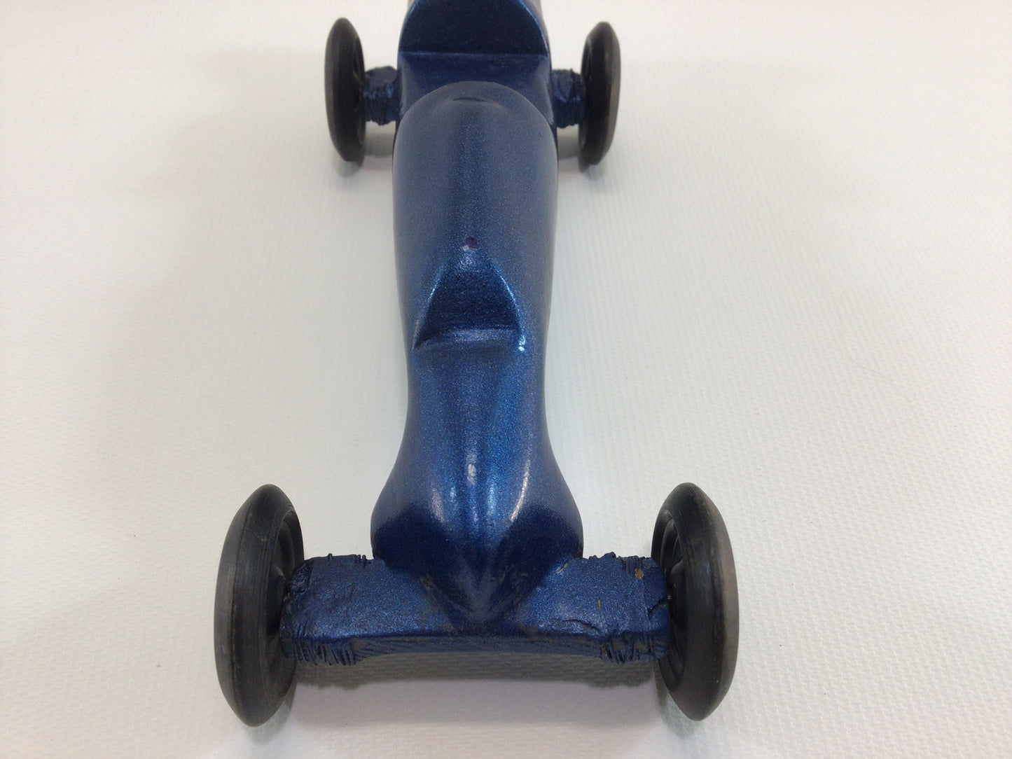 Early Pinewood Derby Race Car Blue No 2 Boattail Era Style Vintage Handcrafted Wooden Toy