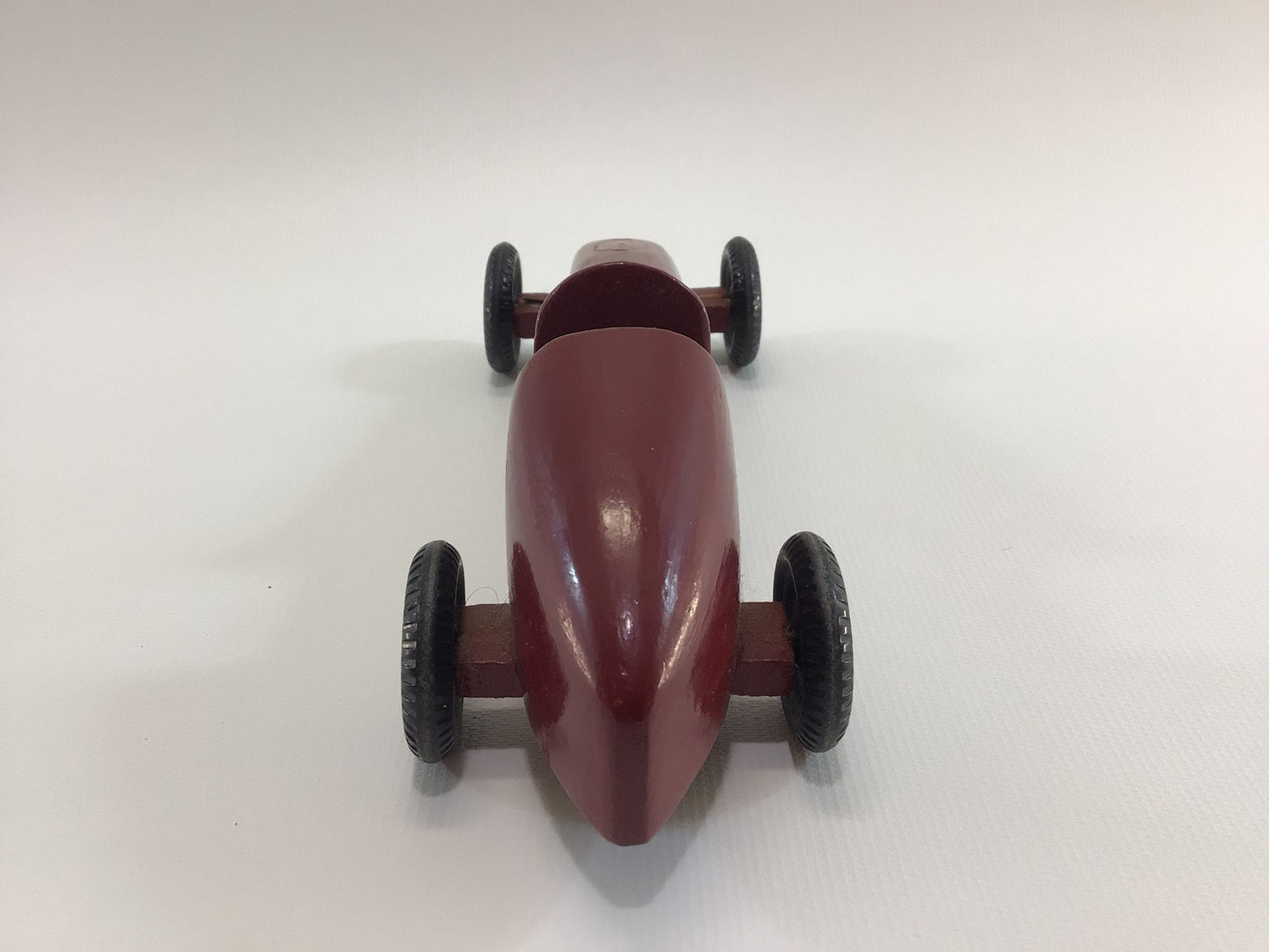 Early Pinewood Derby Race Car Red Boattail Era Style Vintage Handcrafted Wooden Toy