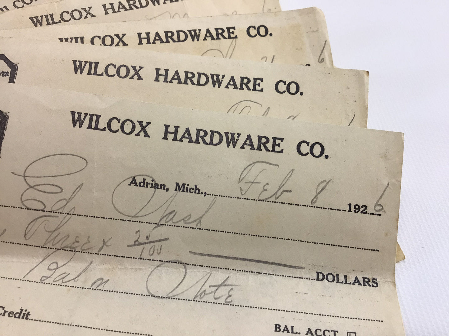 1920s Hardware Store Receipts Vintage Adrian Michigan Ephemera Wilcox Hardware Co Advertising Collage Fodder