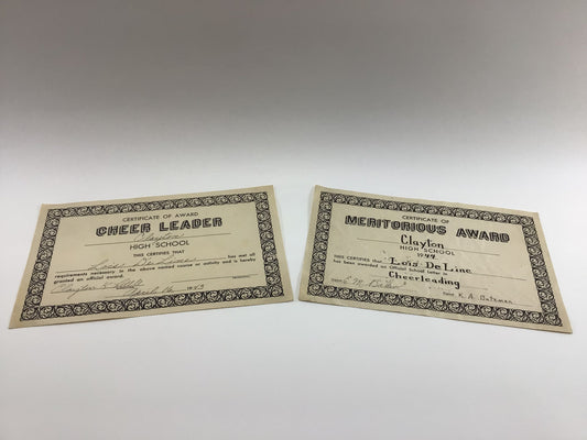 Cheerleader Certificates 1940's Michigan Clayton High School Handwritten Vintage Ephemera