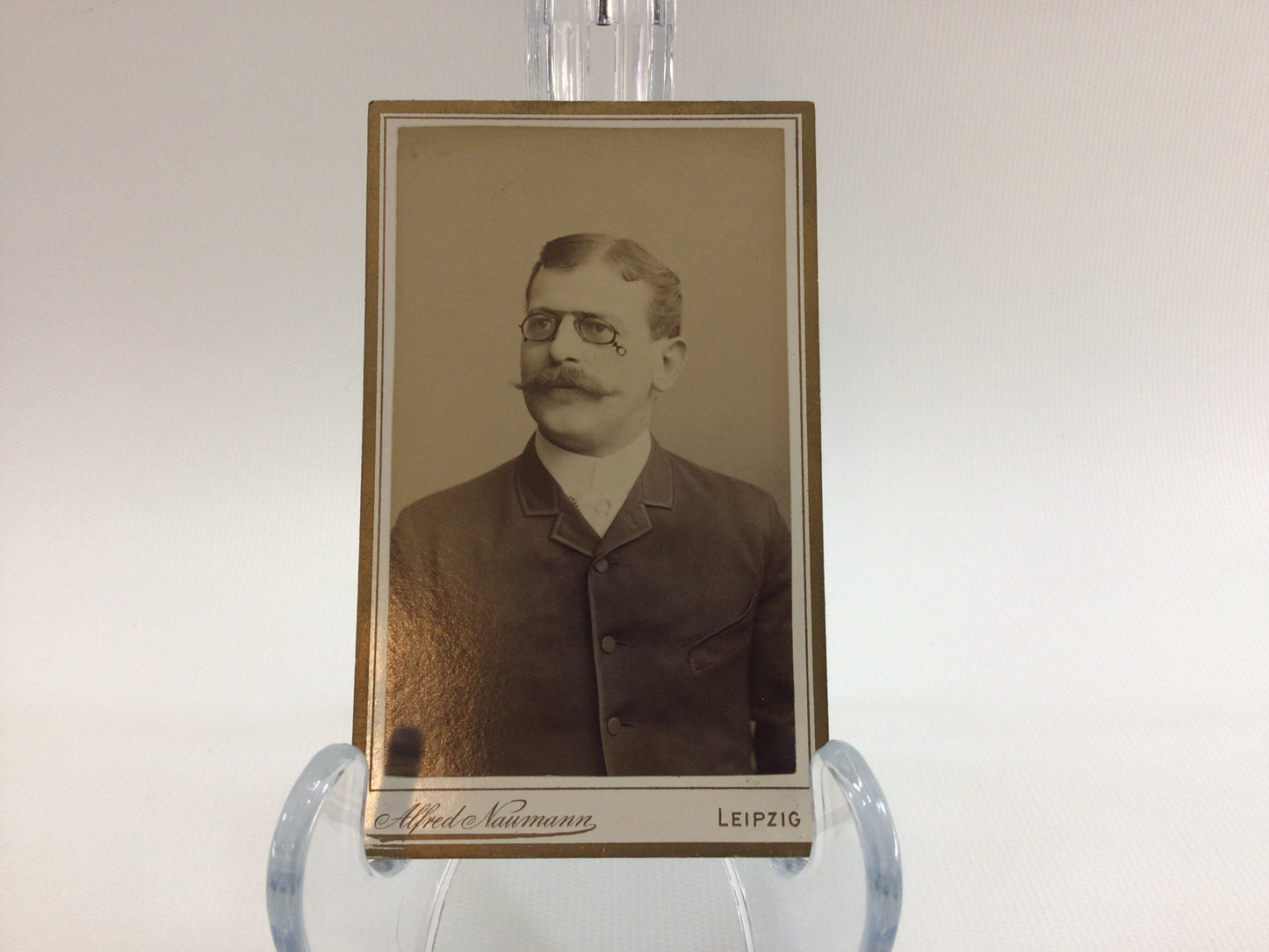 Antique CDV Cabinet Card Photograph Young Man with Handlebar Moustache Victorian Gerhardt Family Album 2.5" x 4" Photo