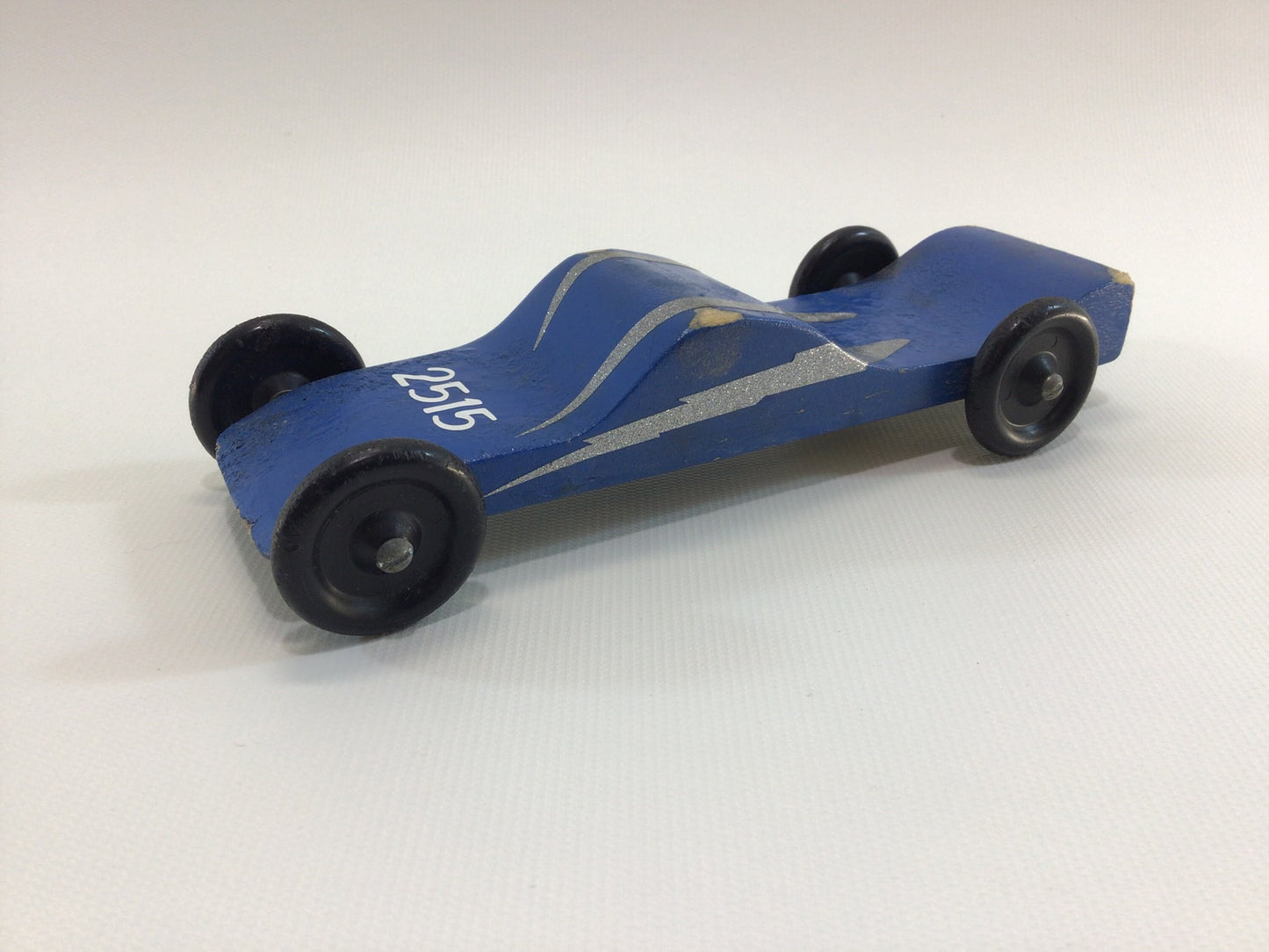 Early Pinewood Derby Race Car Blue Silver 2515 Vintage Handcrafted Wooden Toy