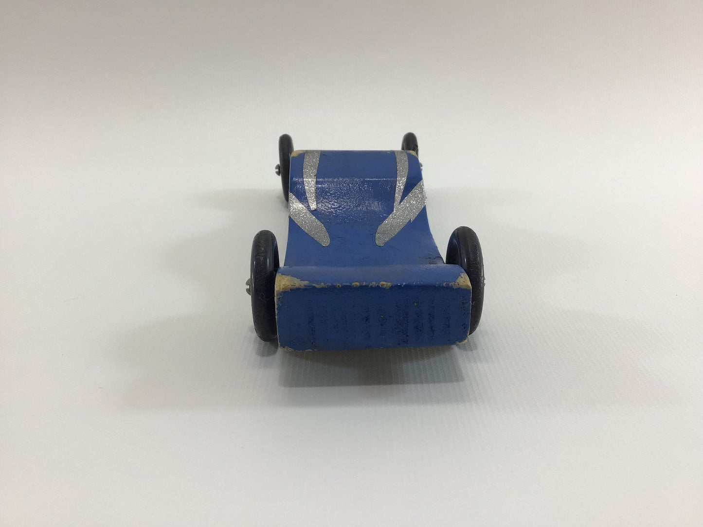 Early Pinewood Derby Race Car Blue Silver 2515 Vintage Handcrafted Wooden Toy