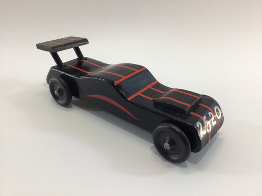 Early Pinewood Derby Race Car Black Orange 2520 Vintage Handcrafted Wooden Toy