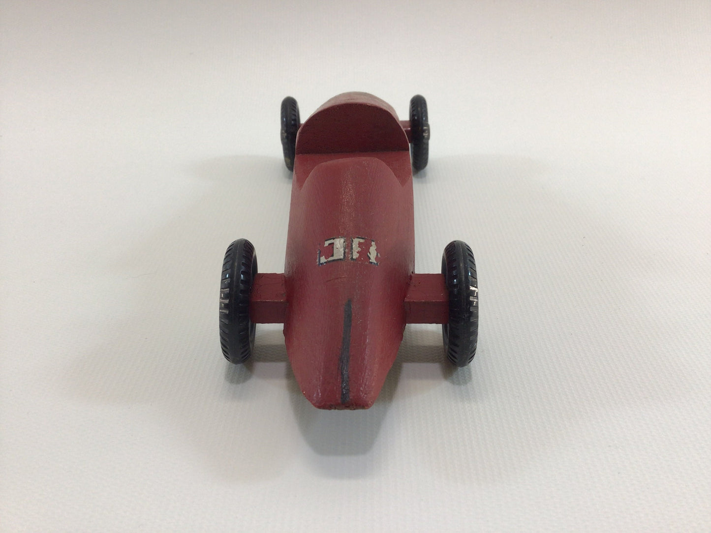 Early Pinewood Derby Race Car Red 29 Boattail Era Style Vintage Handcrafted Wooden Toy