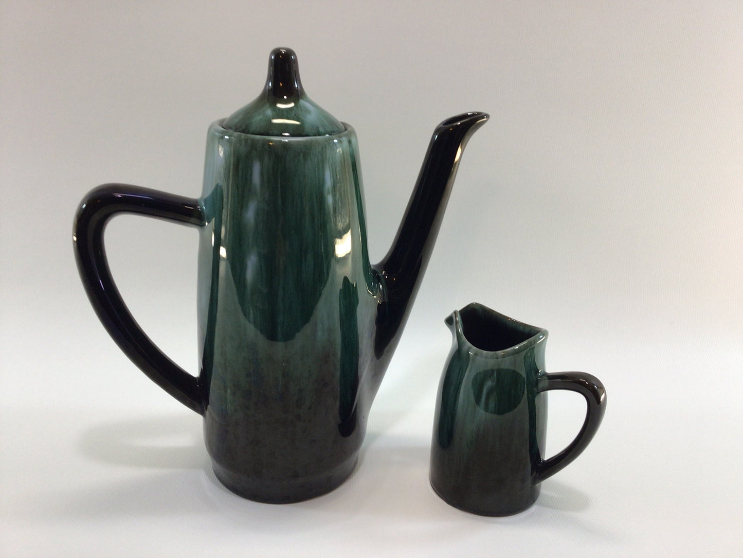 Coffee Pot & Creamer Blue Mountain Pottery Mid Century Blue Green Drip Glaze for Entertaining Dining Serving Ceramic Chocolate Pot