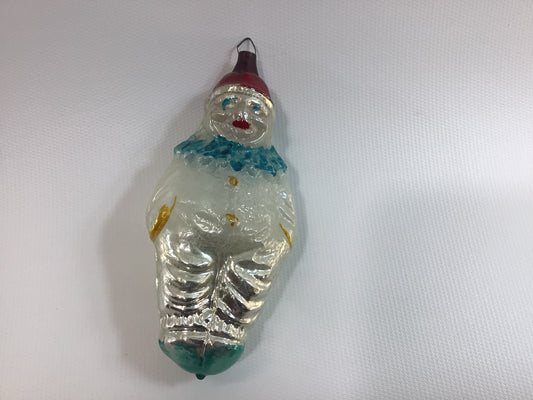 Blown Mercury Glass Joey Clown Christmas Ornament Made in Germany Vintage Holiday Decor