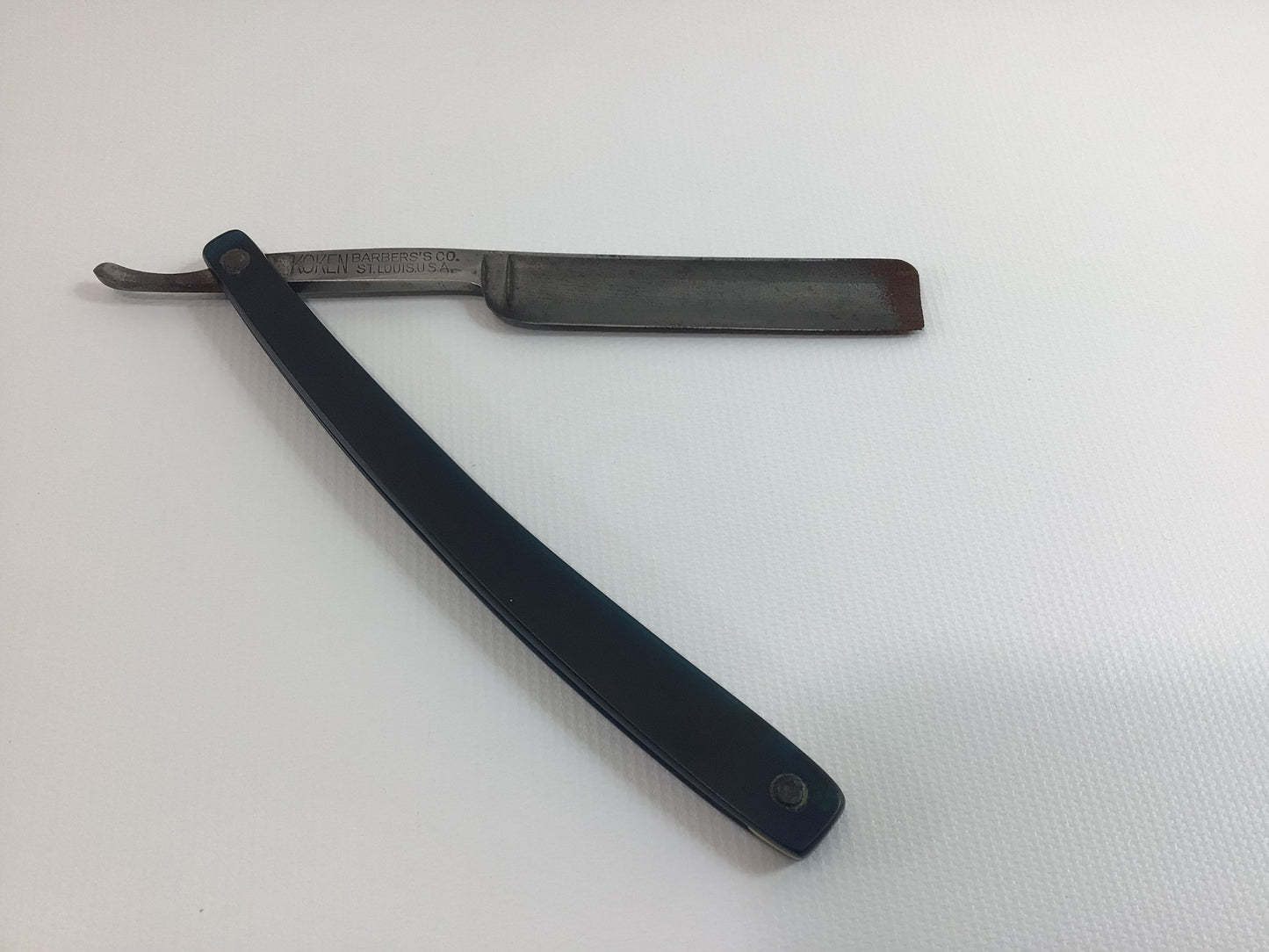 Antique Straight Razor Blue Royal Koken Barbers St Louis Blade Made in Germany Blue Swirl Handle