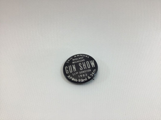 1983 Gun Show Pinback Button Vintage Hat Lapel Pin 24th Annual Midland Michigan Made in USA