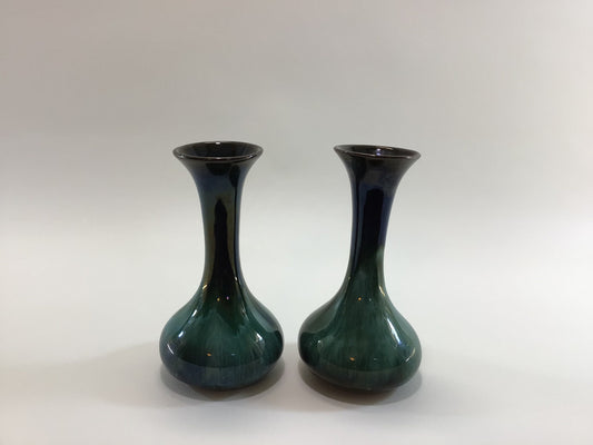 Green Drip Glaze Bud Vases Mid Century Redware Pottery Home Decor