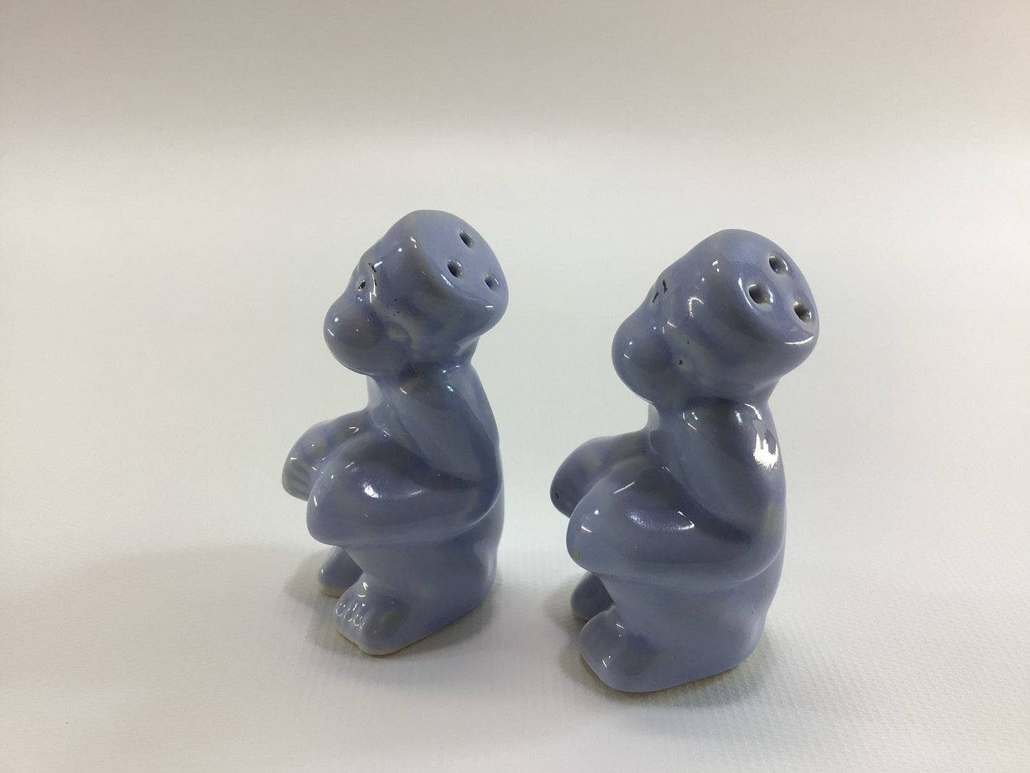 Blue Organ Grinder Monkey Salt & Pepper Shaker Set Mid Century Made in Japan Kitschy Ceramics