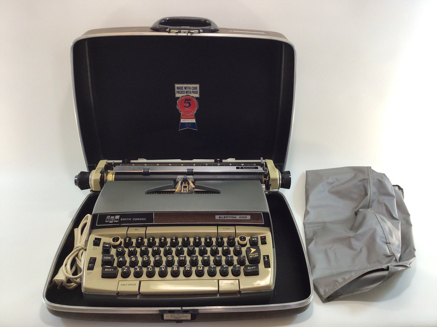 Vintage Portable Electric Typewriter in Case 1966 Smith Corona SCM Electra 220 Grey Green