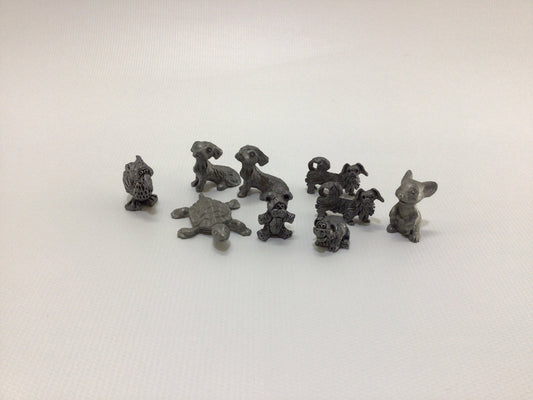 Miniature Pewter Animals Figurine Lot of 9 Vintage Collectible Display Figures