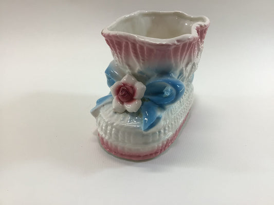 Pink White Flower Baby Booty Ceramic Planter No 3310 Mid Century Made in Japan Cute Kitschy Children's Home Decor Shower Storage Container