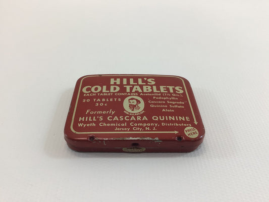 Advertising Tin Hill's Cold Tablets Vintage Over the Counter Pharmacy Collectible Ephemera