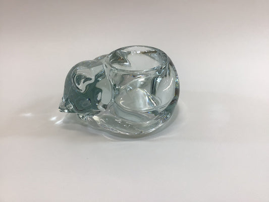 Cat Curled Sleeping Clear Glass Votive Tea Light Candle Holder Vintage Indiana Glass Table Bookshelf Home Decor Bedroom Accent Mood Lighting