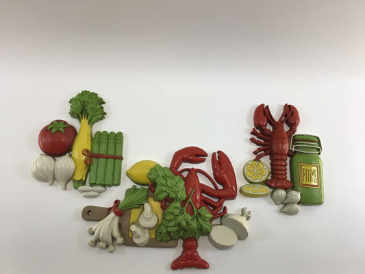 Lobster Veggie Vegetables Vintage HOMCO Home Interiors 3D Hard Plastic Wall Decor Set