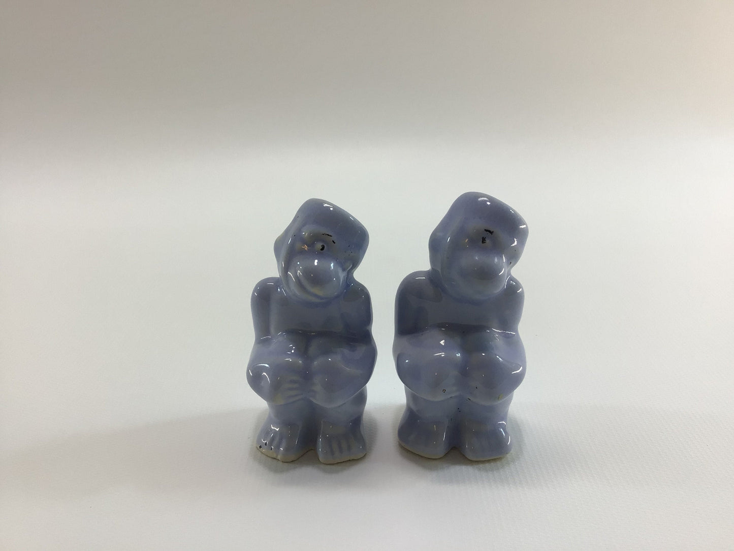 Blue Organ Grinder Monkey Salt & Pepper Shaker Set Mid Century Made in Japan Kitschy Ceramics