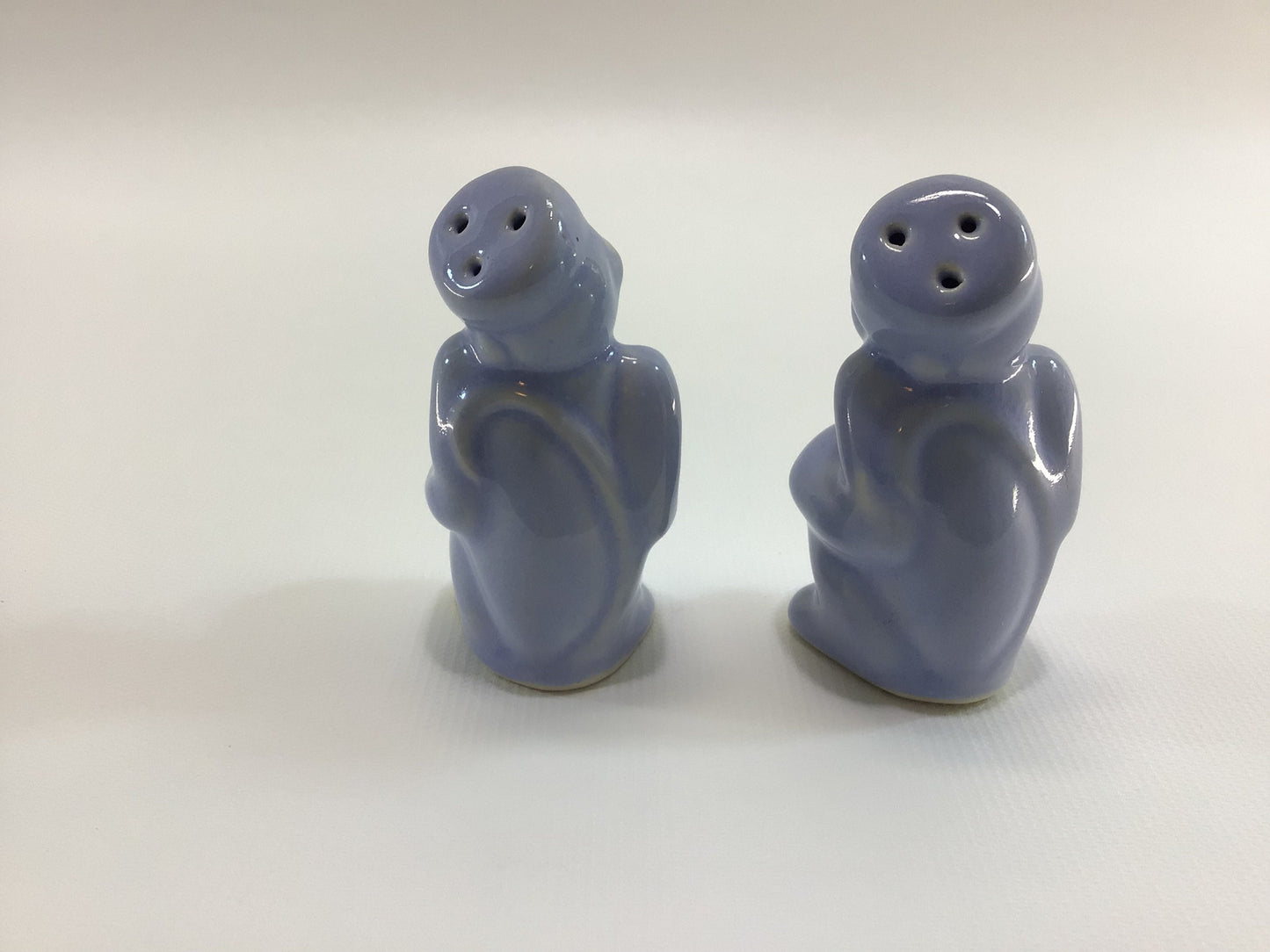 Blue Organ Grinder Monkey Salt & Pepper Shaker Set Mid Century Made in Japan Kitschy Ceramics