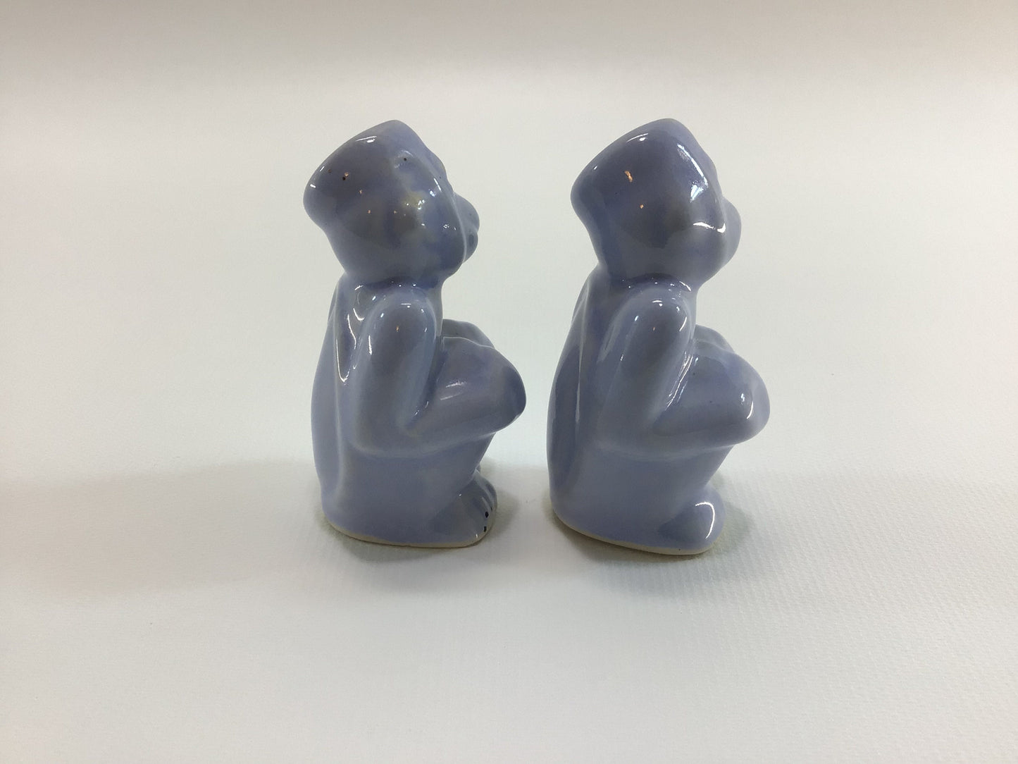 Blue Organ Grinder Monkey Salt & Pepper Shaker Set Mid Century Made in Japan Kitschy Ceramics