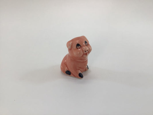 Bone China Pink Pig Miniature Figurine Mid Century Kitschy Collectible Home Decor Farm Animal Colorful Adorable Smiley Face Ceramic Piggy