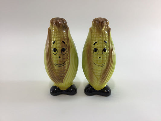 Anthropomorphic 5" Corn Cob Veggie People Salt Pepper Shaker Set Vintage Ceramic Colorful Cold Paint Fun Kitschy Made in Japan Home Decor