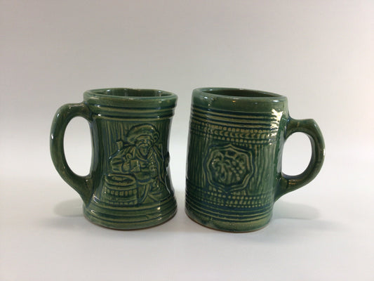 Coffee Mug Tankards McCoy Pottery Ceramic Stoneware Green Buccaneer / Grape Patterns Collectible Vintage Home Decor Planter Holder Display