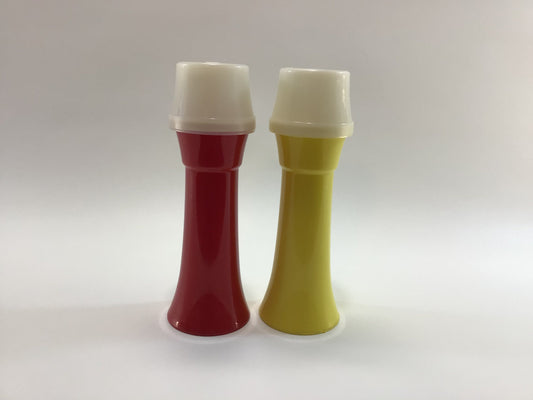 Tupperware Ketchup and Mustard Condiment Set 7 inch Pump Vintage Kitchen Diner Soda Fountain Gadgets Fun Colorful Retro 70s Table Decor
