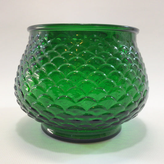 Rose Bowl Vase Retro Green Glass Fish Scale Pattern Brody Co Cleveland Made in USA Vintage Floral Arranging Home Decor Table Shelf  Mantle