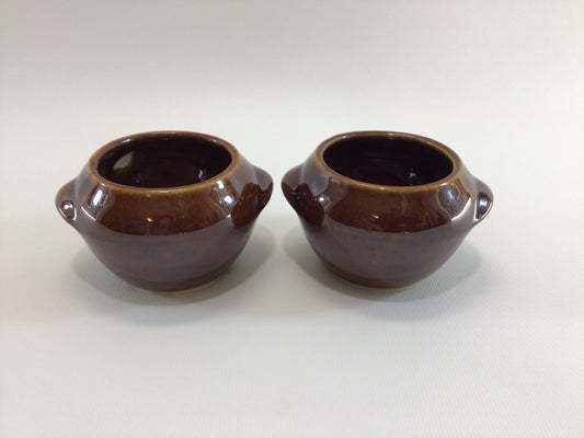 Bean Pots 2 McCoy Heinz Individual Serving Size Ceramic Stoneware Brown Glaze Pottery Home Decor Vintage Made in USA Quality Dinnerware Bowl