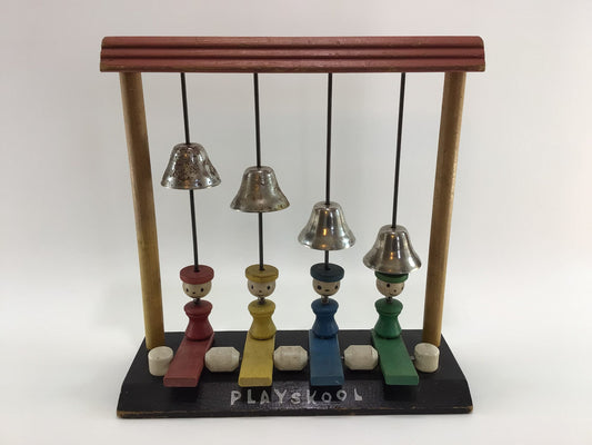 Playskool Bell Boys No 6607 Vintage Toddler Children's Wooden Musical Toy 1960s Primitive Colorful Fun Home Decor Display Missing Mallet