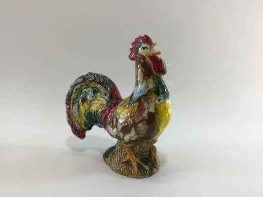 Rooster Figurine 6" Mid Century Ceramic Hobbyist Piece 70s Retro Multi Color Farmhouse Country Cottage Kitchen Home Decor