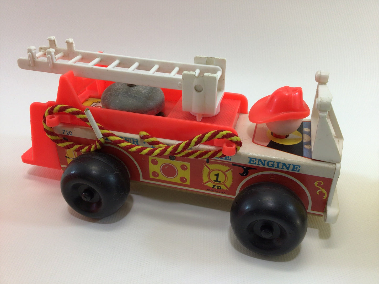 Fisher Price Pull Toys Lot of 3 Small Vintage Toddler Pretend Play Vehicles Chug Chug Fire Engine Toot Toot Mid Century Wooden Construction