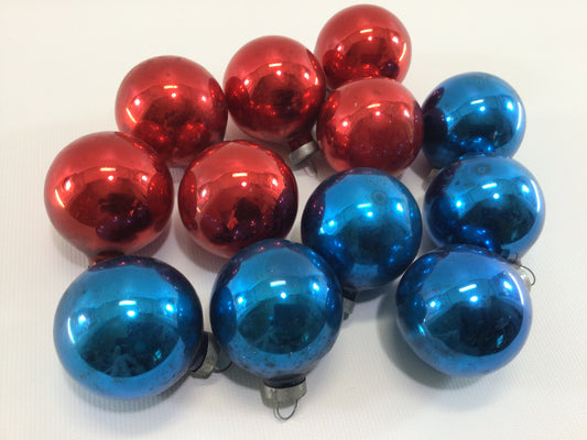 Vintage 2" Blue and Red Mercury Glass Holiday Christmas Tree Ornaments 6 of Each Color