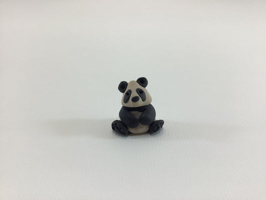 Miniature 1" Panda Bear Polymer Clay Figurine Signed P.C. 1988 Vintage Dollhouse Children's Room Decor