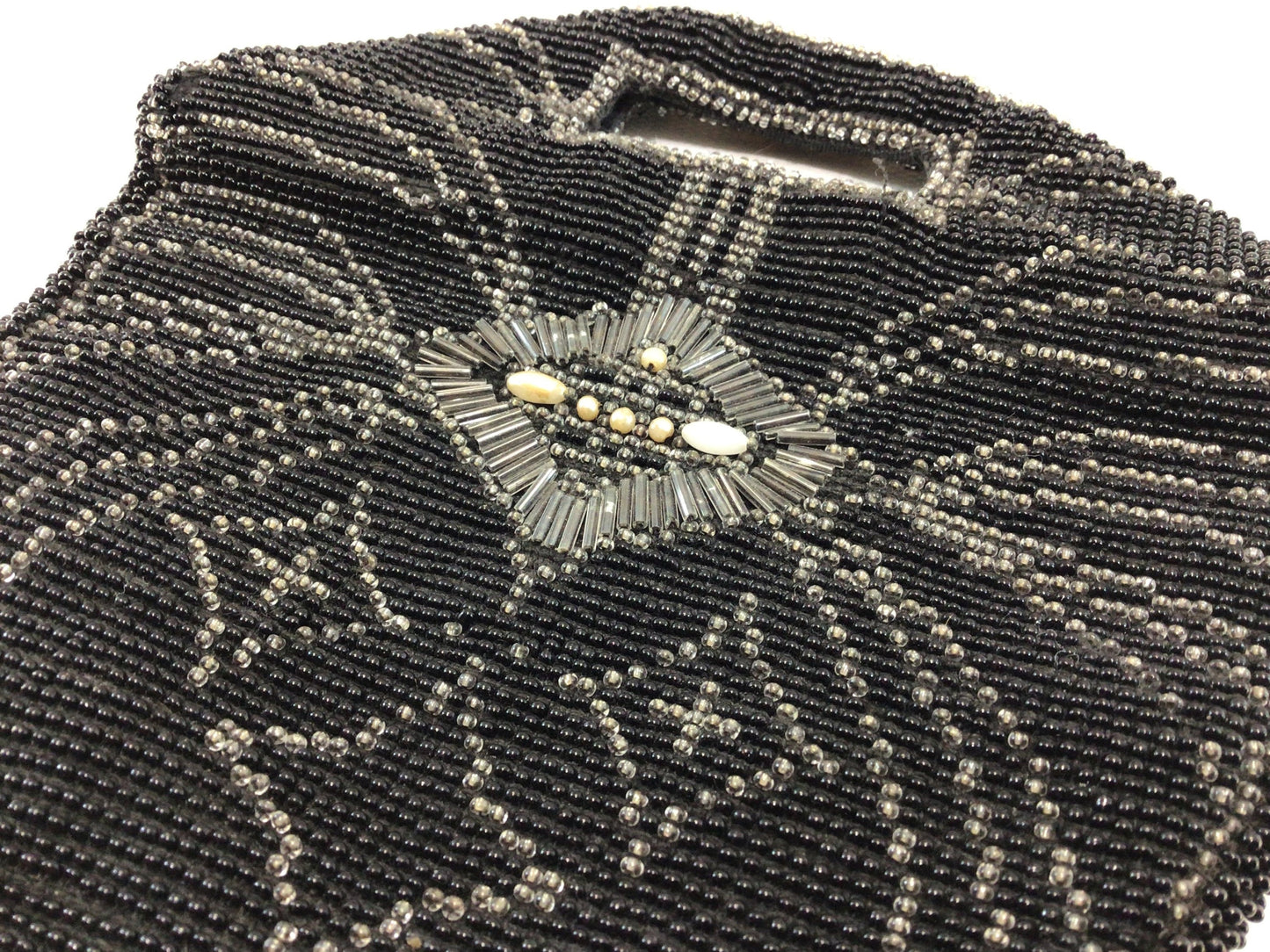 Vintage Black Beaded Handbag Zippered Clutch Purse Antique Flapper era Made in Czechoslovakia Evening Fashion Accessory