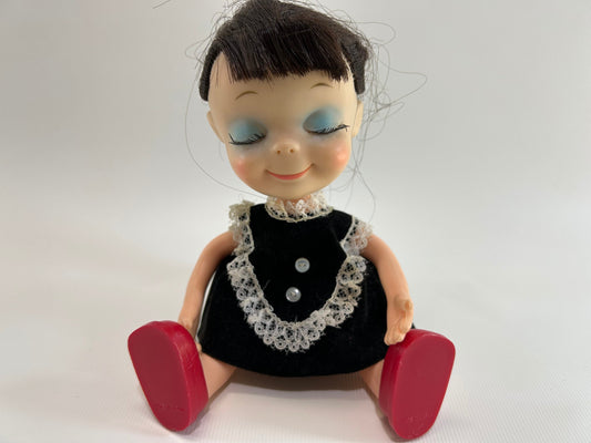 Vintage Doll 1967 Uneeda Doll Co. Inc. Little Sophisticates Kristina Long Brown Hair Black Velevetine Dress Red Shoes 8 1/2" Tall