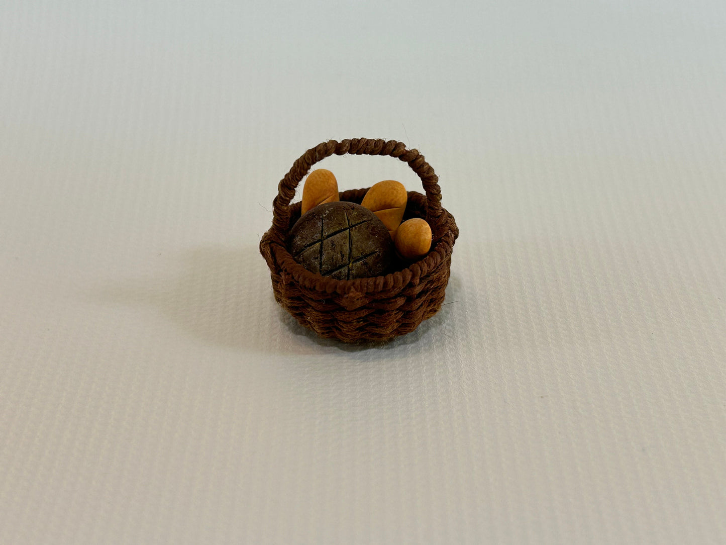 Handmade Dollhouse Miniature Bread 4 Loaves in Handmade Basket 1:12 Scale Artisan Kitchen Decor