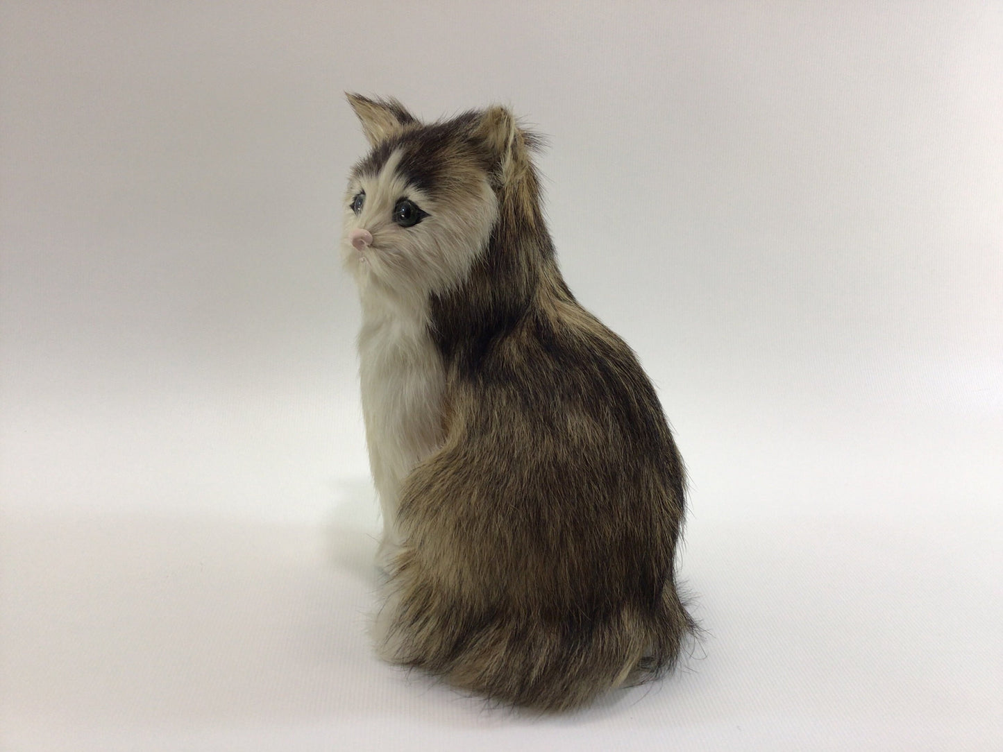 Kitten Cat Figurine Rabbit Fur Pink Nose Collectible Bookshelf Mantle Table Home Decor