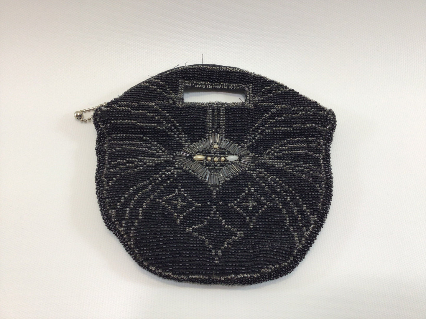 Vintage Black Beaded Handbag Zippered Clutch Purse Antique Flapper era Made in Czechoslovakia Evening Fashion Accessory