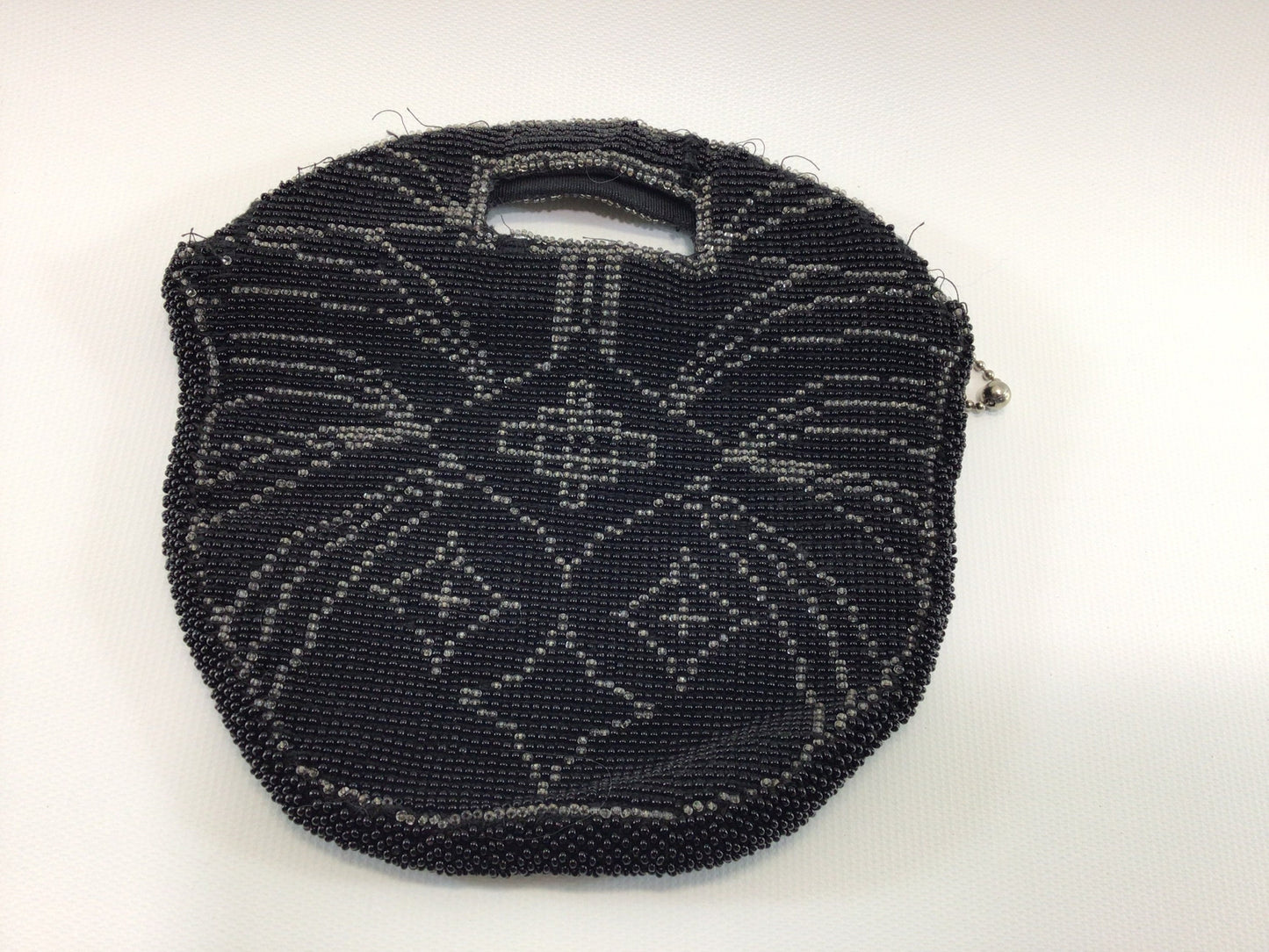 Vintage Black Beaded Handbag Zippered Clutch Purse Antique Flapper era Made in Czechoslovakia Evening Fashion Accessory