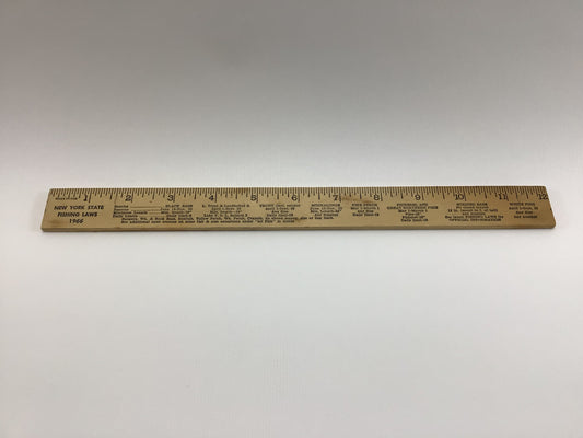 Wooden 12" Ruler 1966 New York State Fishing Laws Vintage Advertising Collectible Agard's Sports Shop Pottersville