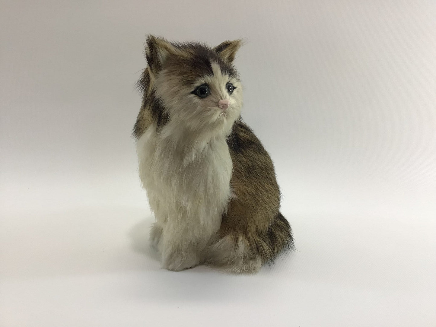 Kitten Cat Figurine Rabbit Fur Pink Nose Collectible Bookshelf Mantle Table Home Decor