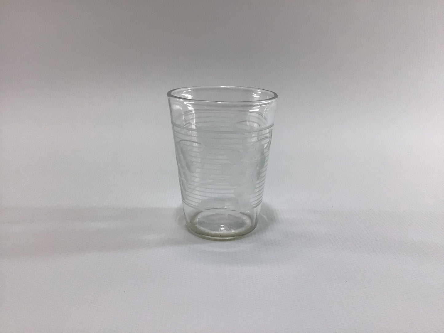 Antique Shot Glass Etched Grapes and Horizontal Lines Pattern Clear Glass Collectible Barware