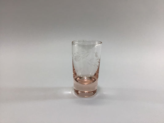 Vintage Pink Etched Cordial Glass Mid Century Collectible Barware