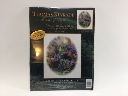 2000 Candamar Designs Thomas Kinkade Cross Stitch Kit No. 51188 Lamppost Vignette Victorian Garden