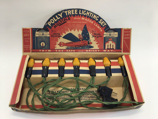 Polly Tree Lighting Set Vintage Christmas Lights 7 Bulb Strand No 57 Yellow Collectible Holiday Decor Indoor Mazde Lamp C 7 1/2