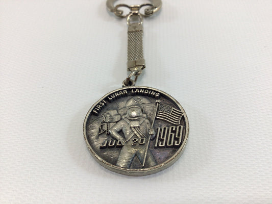 1969 Apollo 11 NASA Keychain Vintage Collectible High Relief Pewter First Lunar Landing Armstrong Collins Aldrin
